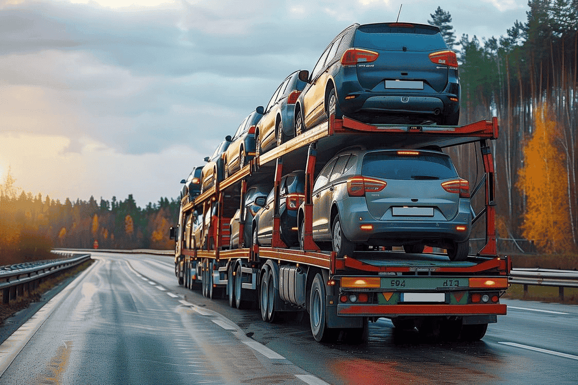 Cars taken on a platform on the highway